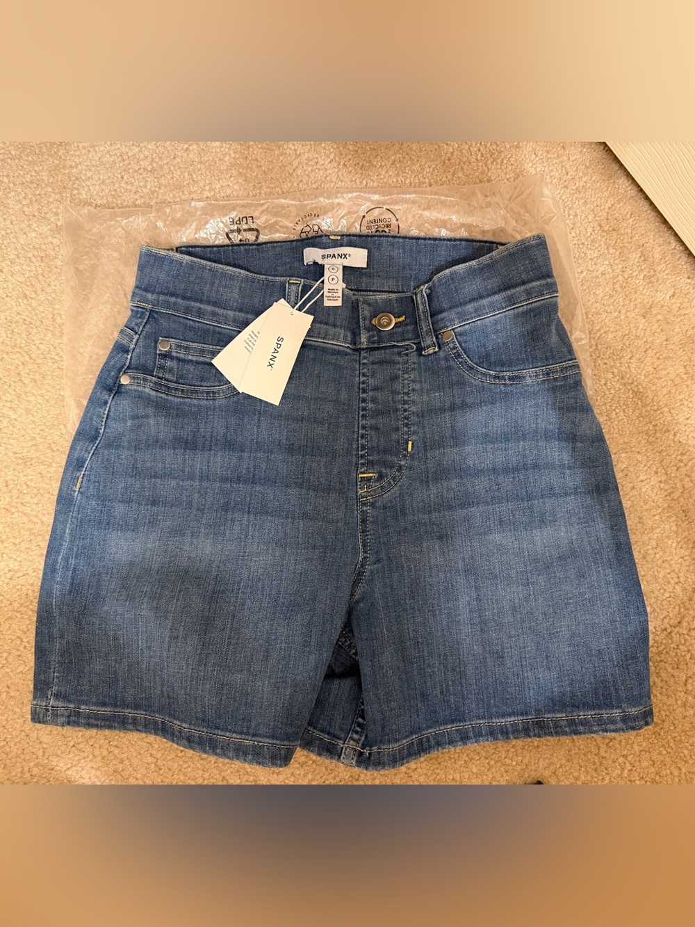 SPANX High-Rise Dark Blue Denim Shorts